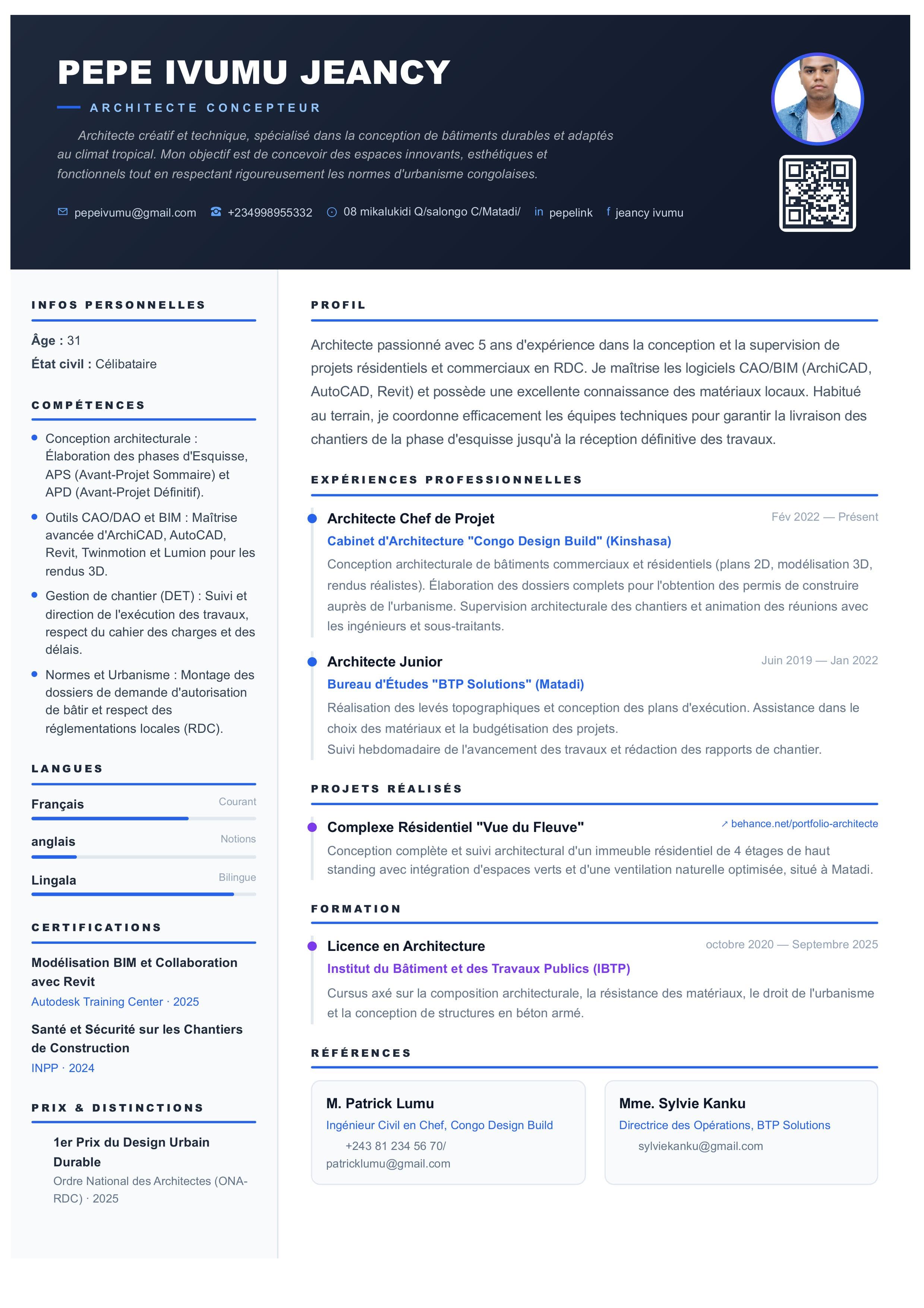 Modèle CV Architecte